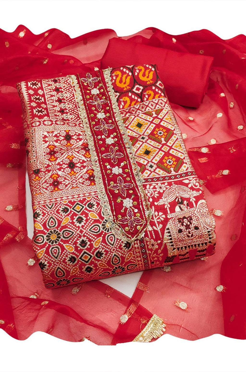 Red Banarasi Salwar Kameez - SFEDC29103