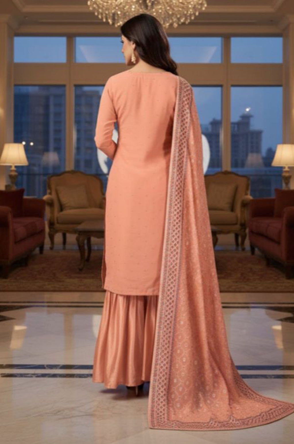 Peach Georgette Salwar Kameez - SFSA570503