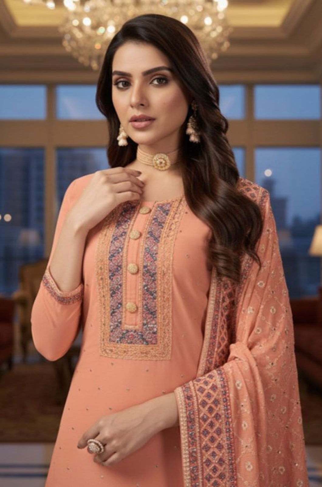 Peach Georgette Salwar Kameez - SFSA570503