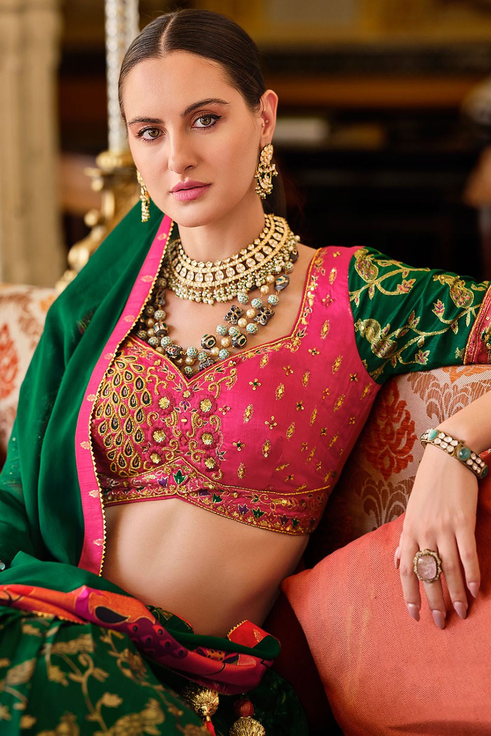 Green Silk Sangeet Designer Engagement Lehenga Set SFSA481004R
