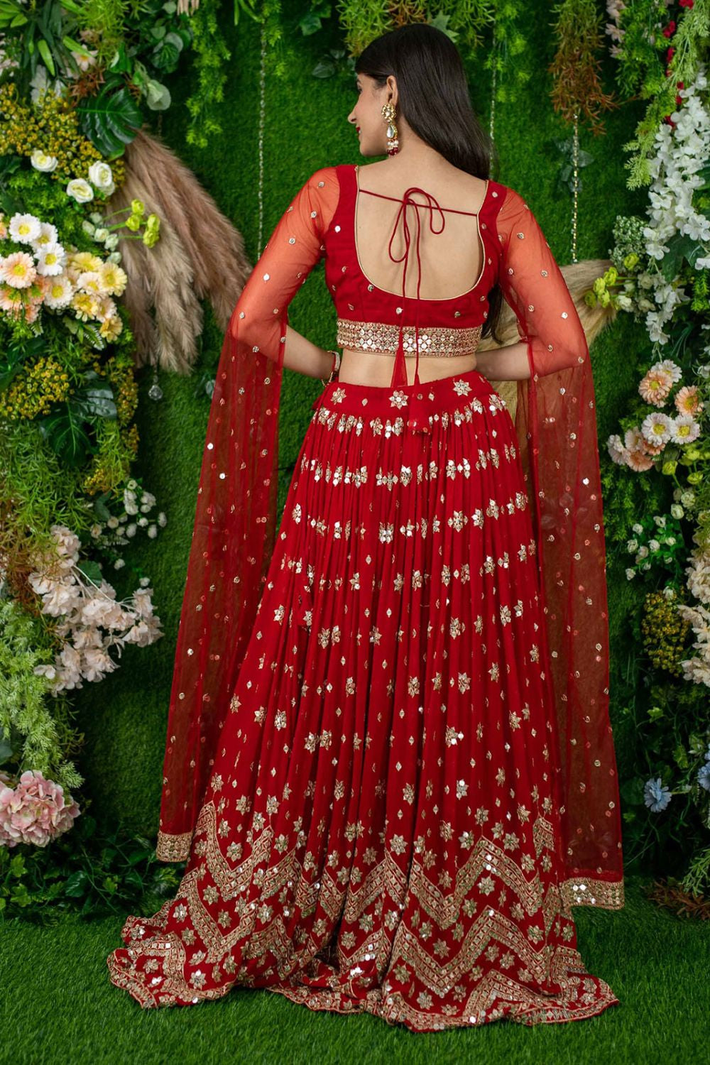 Red Georgette Bridal Lehenga Choli SFRELS3901