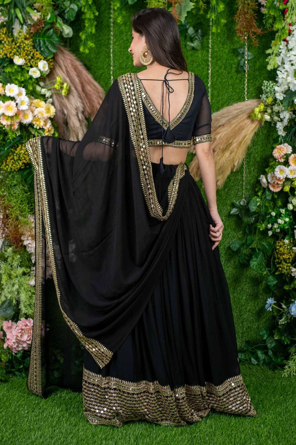 Black Georgette Lehenga Choli In Zari Work SFRELS3903