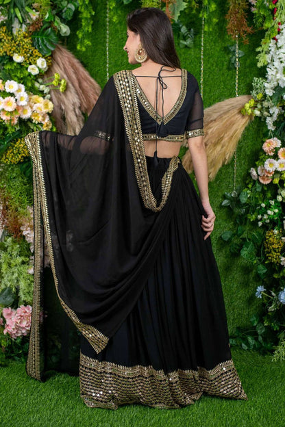 Black Georgette Lehenga Choli In Zari Work SFRELS3903