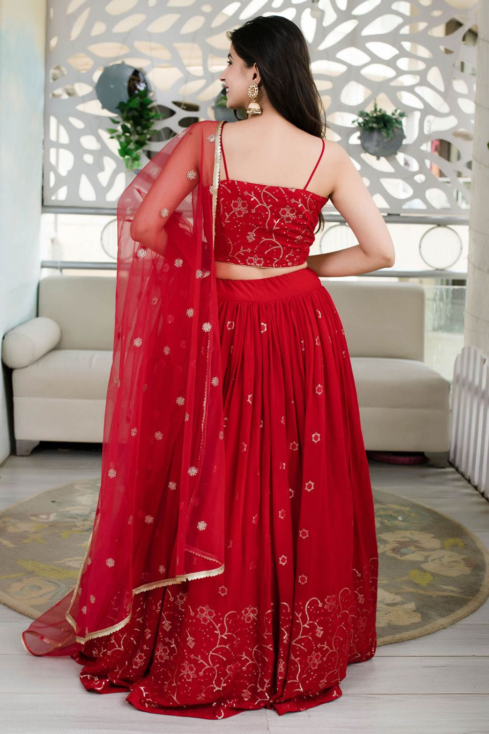 Red Wedding Party Georgette Lehenga Choli SFRELS3905