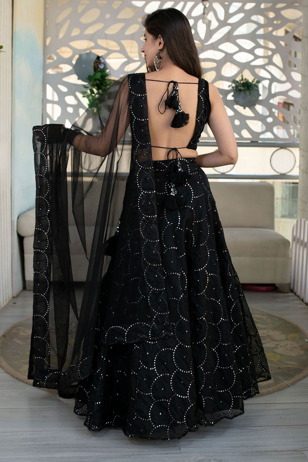 Black Net Lehenga Choli Delicate Organza Net Fabric SFRELS3906