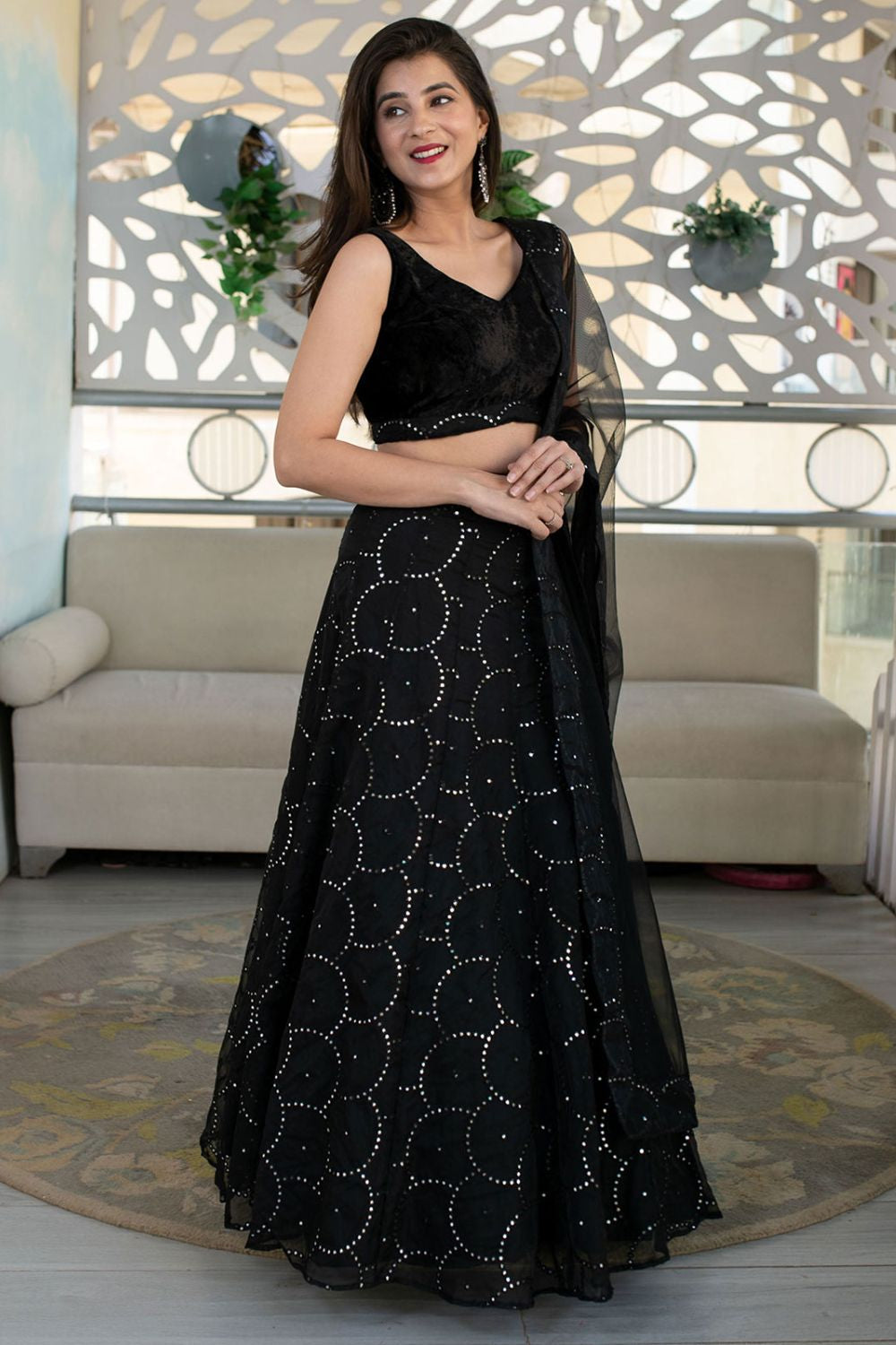 Black Net Lehenga Choli Delicate Organza Net Fabric SFRELS3906
