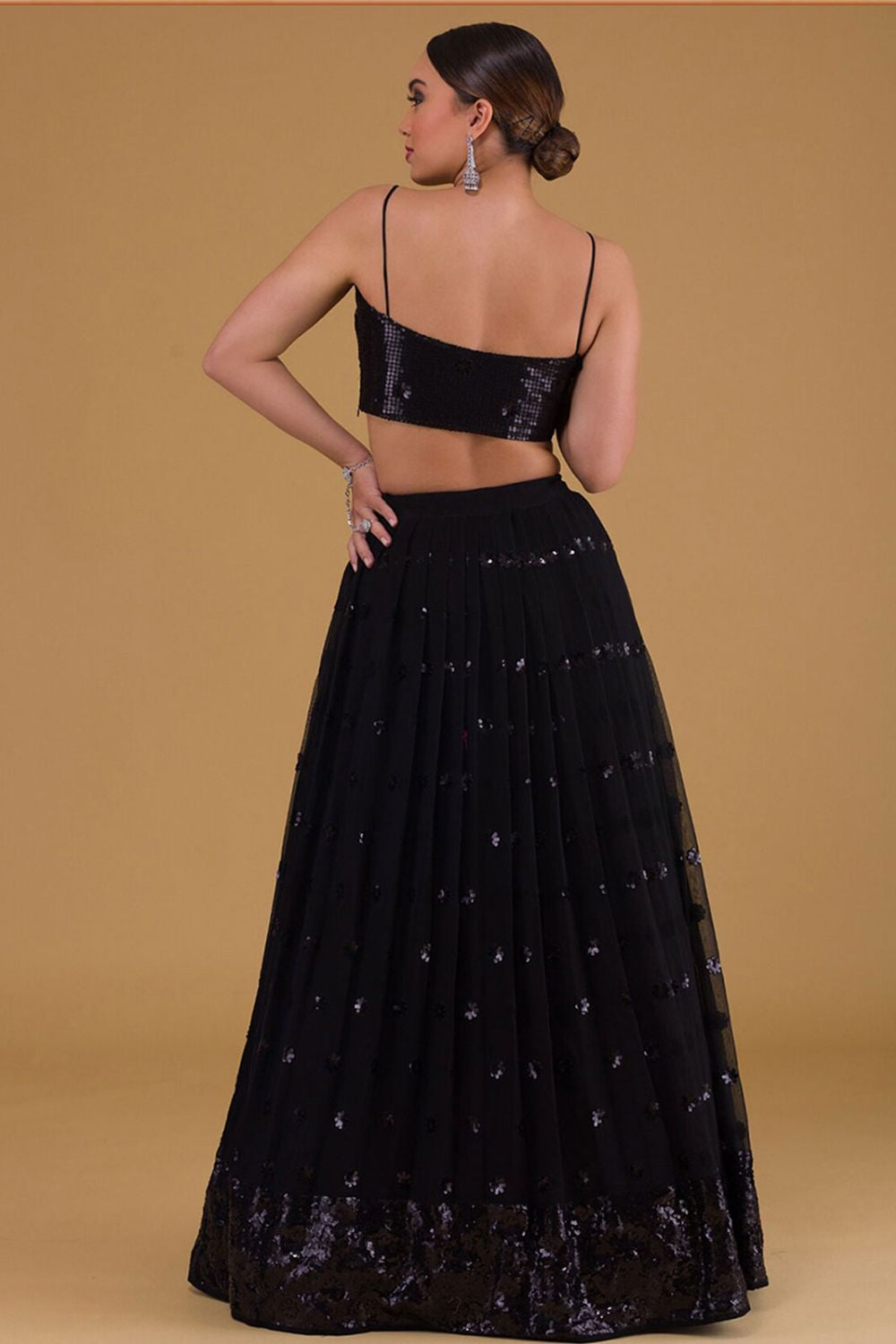 Black Evening Party Georgette Lehenga Choli With Sequins Zari Work SFZC1902