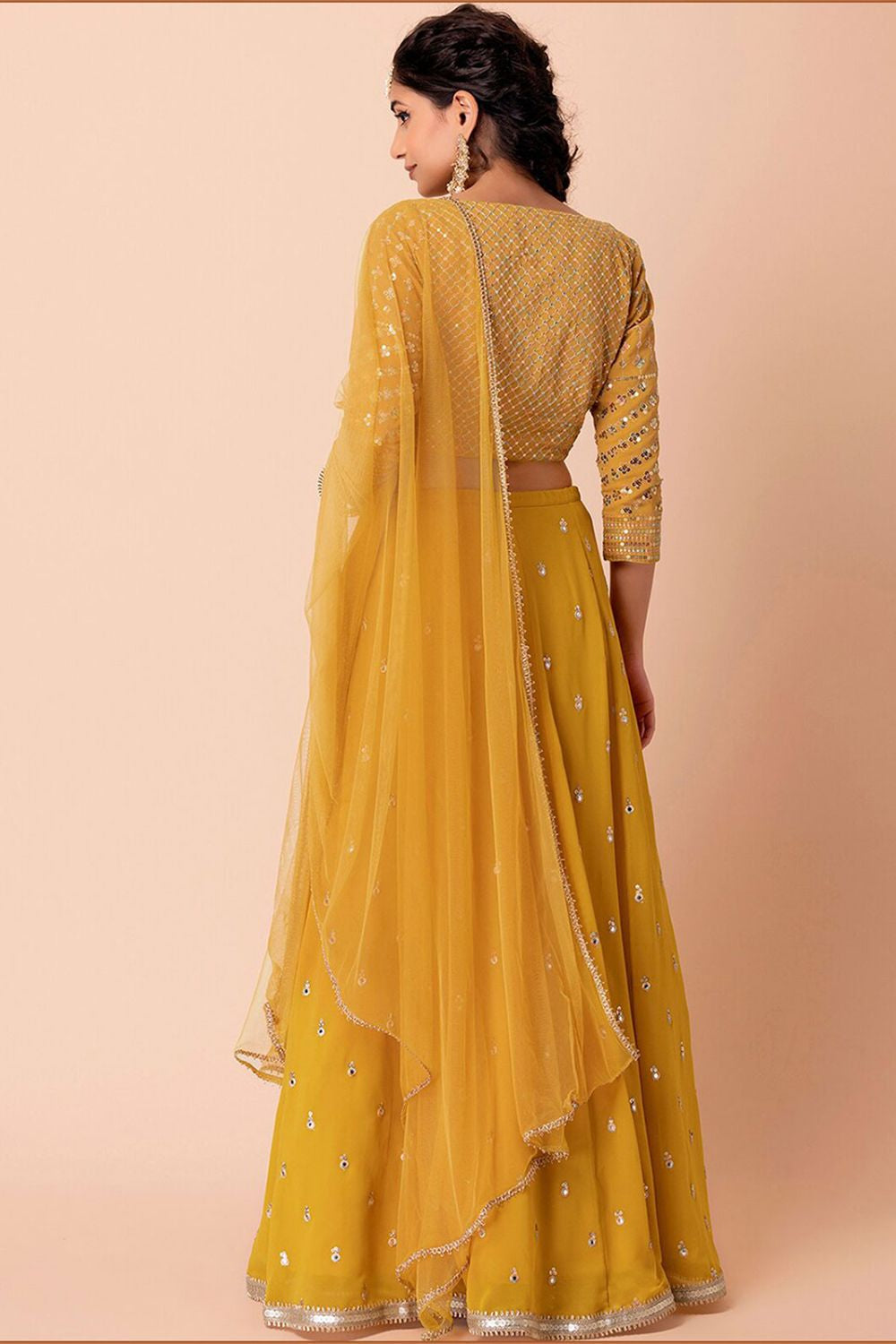 Yellow Evening Party Georgette Lehenga Choli With Sequins Zari Work  SFZC1904