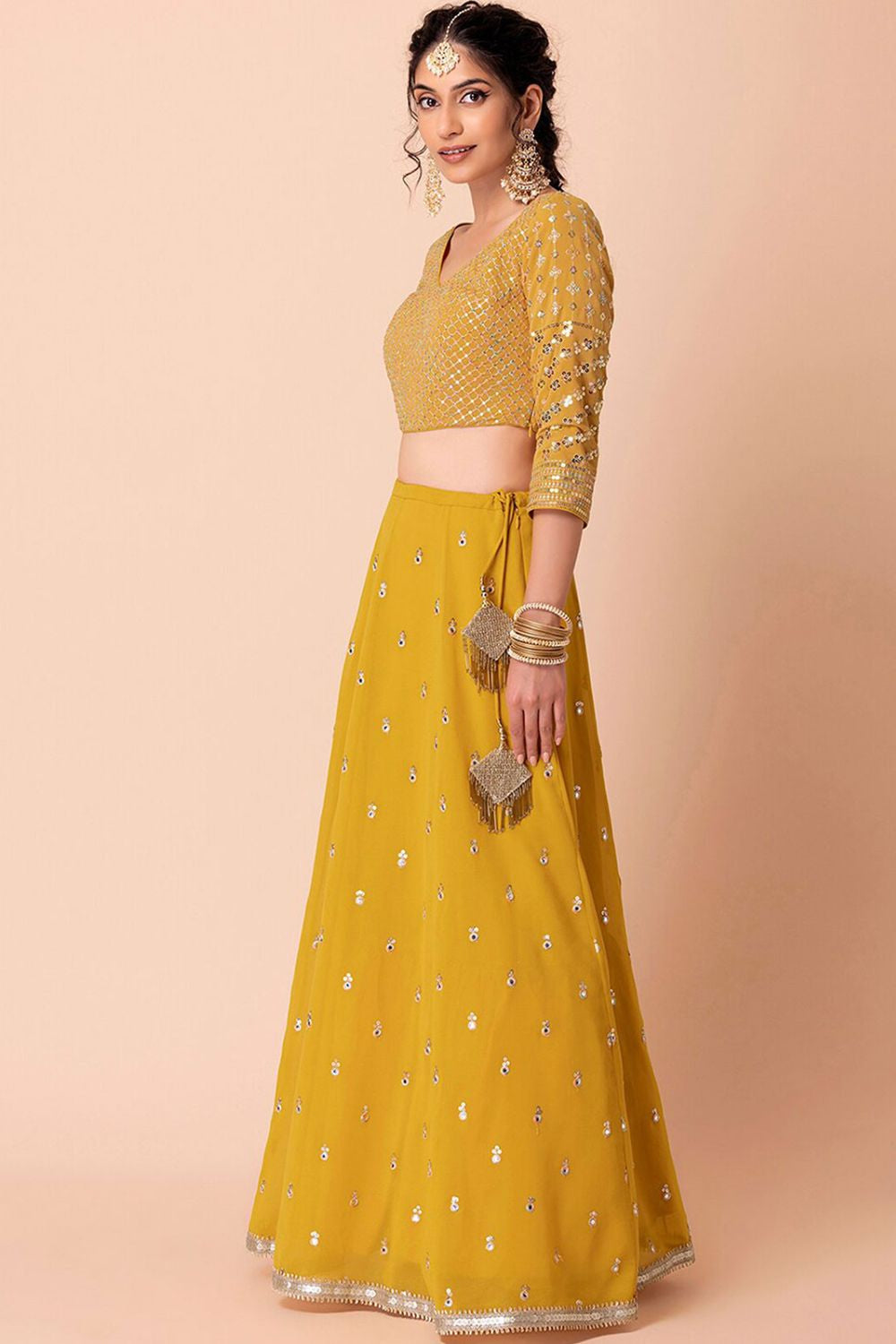 Yellow Evening Party Georgette Lehenga Choli With Sequins Zari Work  SFZC1904