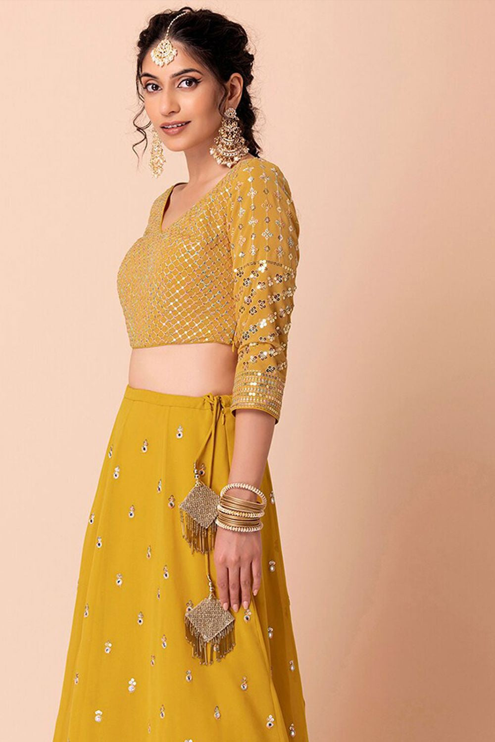 Yellow Evening Party Georgette Lehenga Choli With Sequins Zari Work  SFZC1904