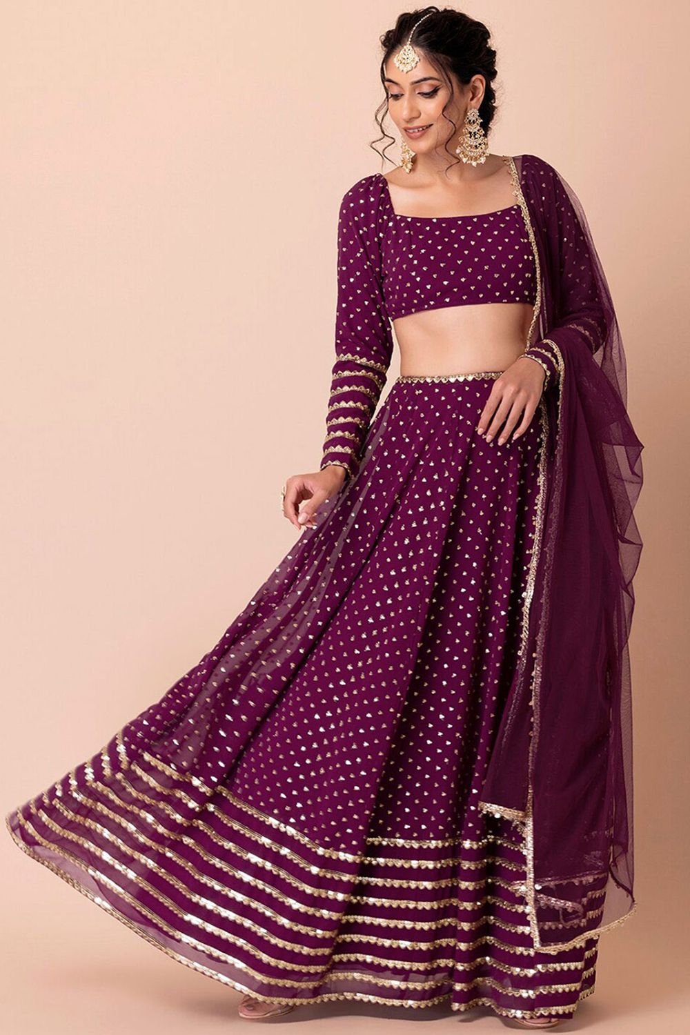 Purple Evening Party Georgette Lehenga Choli With Sequins Zari Work SFZC1905
