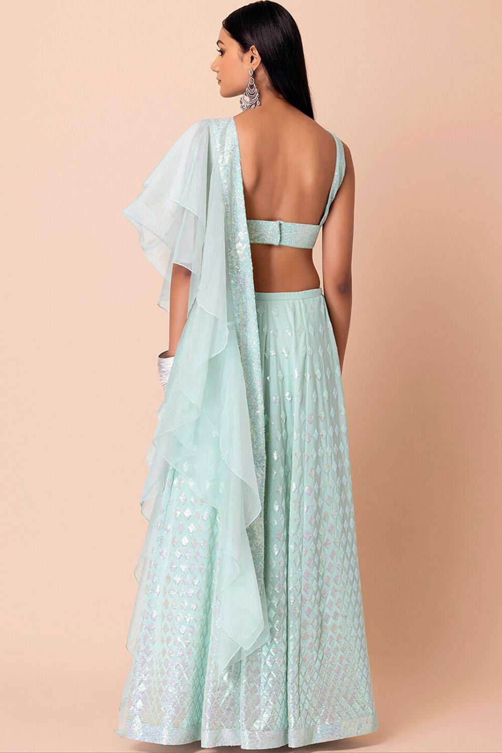 Blue Evening Party Georgette Lehenga Choli With Sequins Zari Work SFZC1906