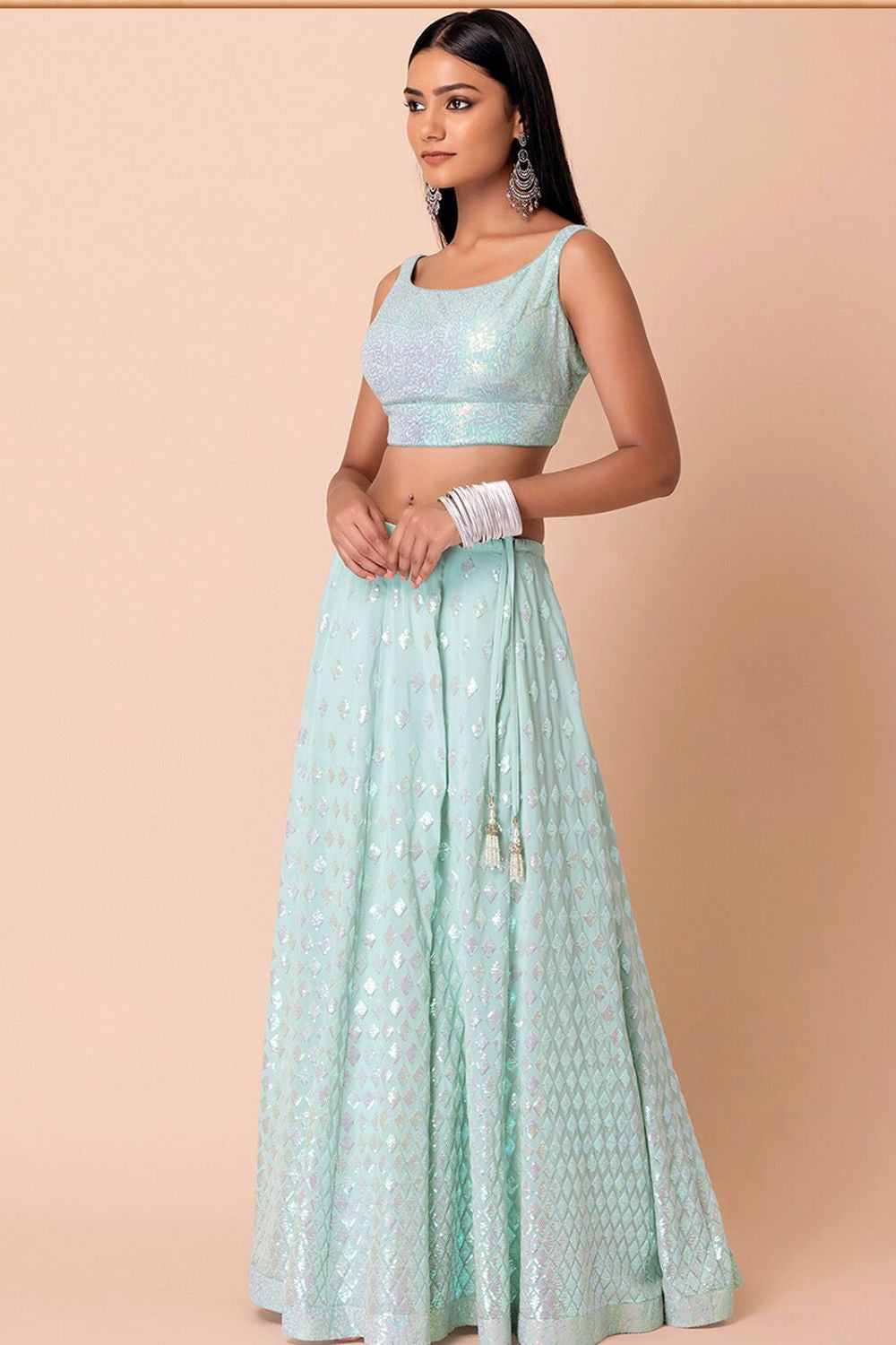 Blue Evening Party Georgette Lehenga Choli With Sequins Zari Work SFZC1906