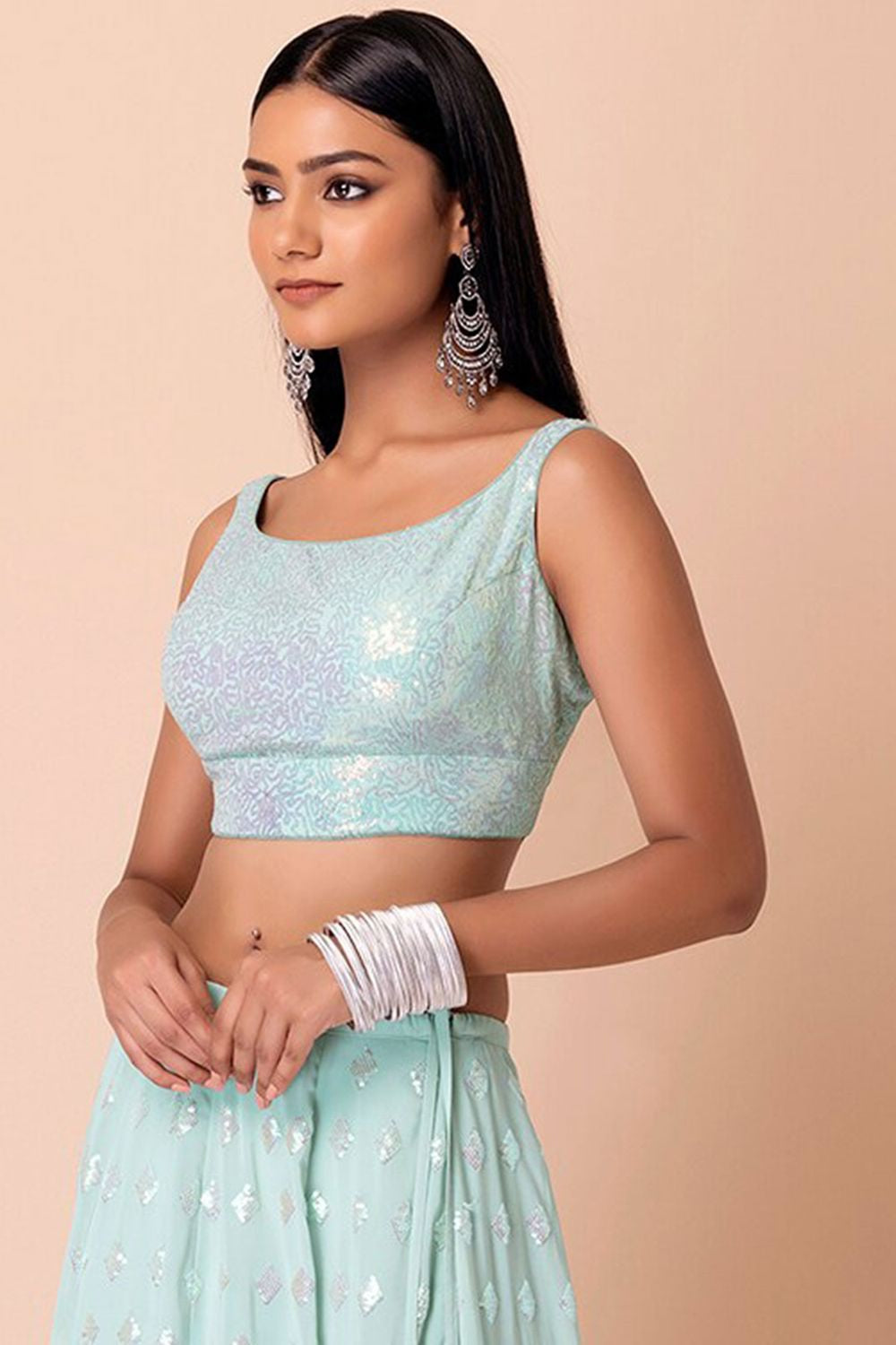 Blue Evening Party Georgette Lehenga Choli With Sequins Zari Work SFZC1906
