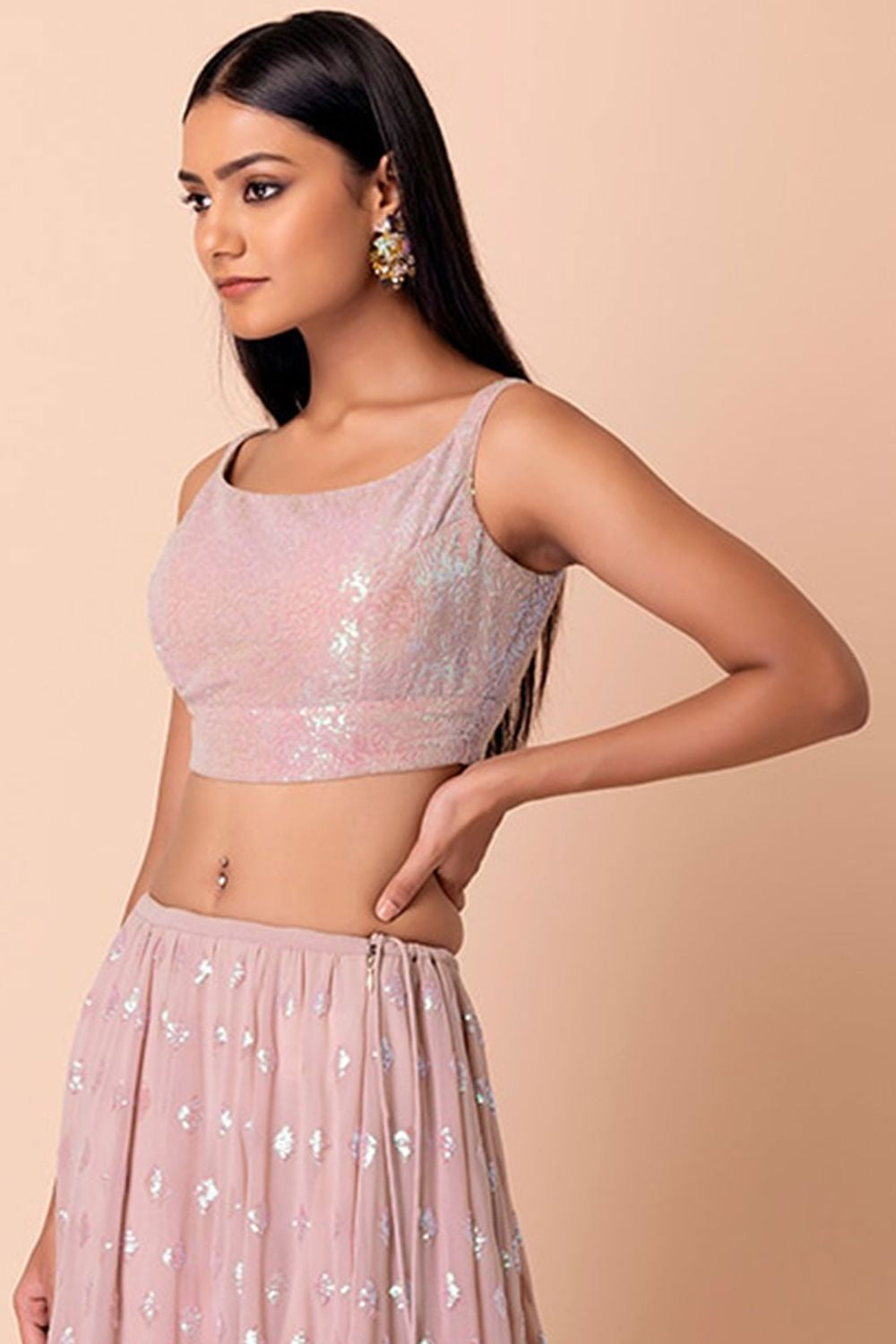 Pink Evening Party Georgette Lehenga Choli With Sequins Zari Work SFZC1907