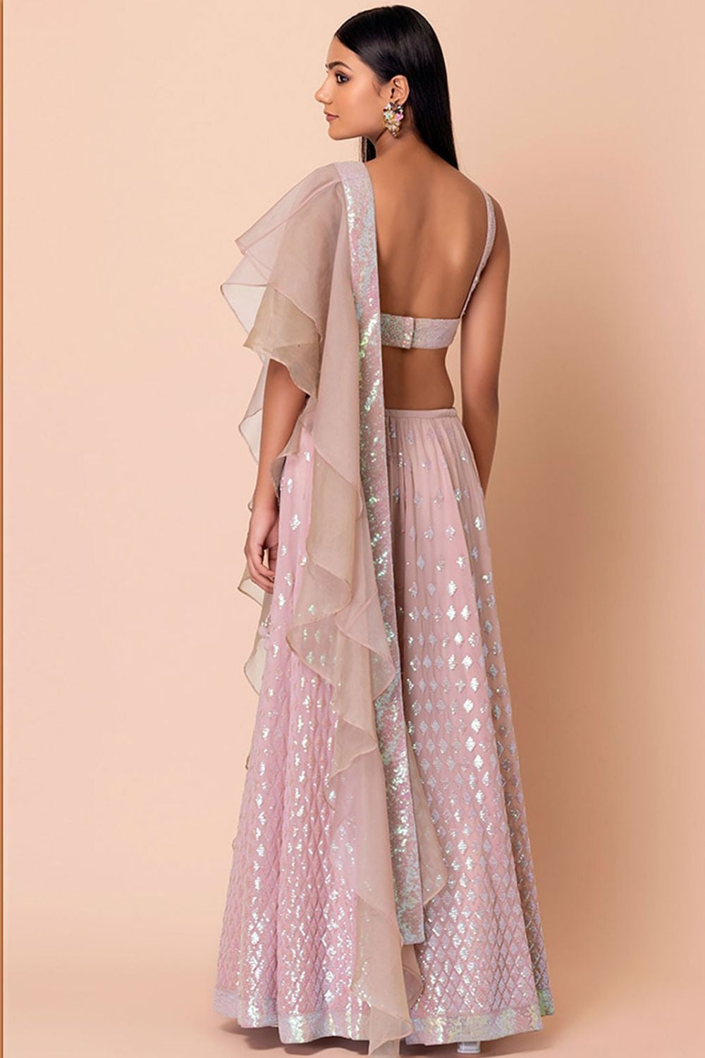 Pink Evening Party Georgette Lehenga Choli With Sequins Zari Work SFZC1907