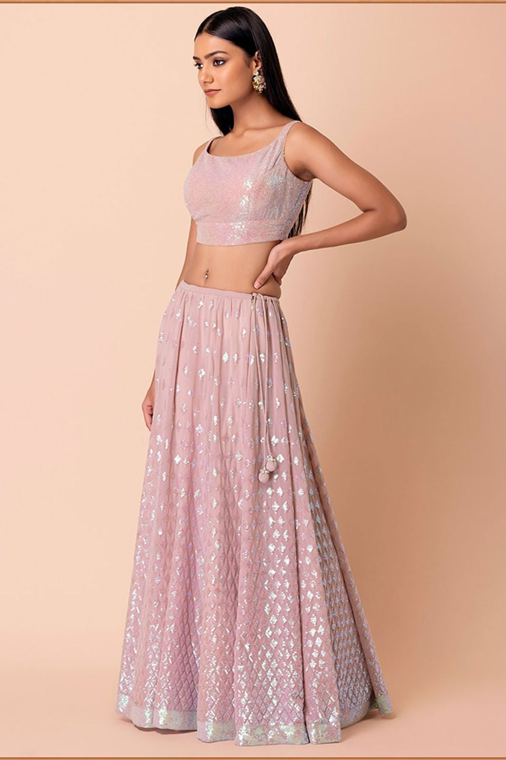 Pink Evening Party Georgette Lehenga Choli With Sequins Zari Work SFZC1907