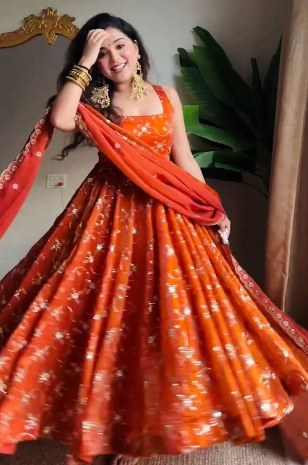Orange Silk Salwar Kameez - SFFK37901R