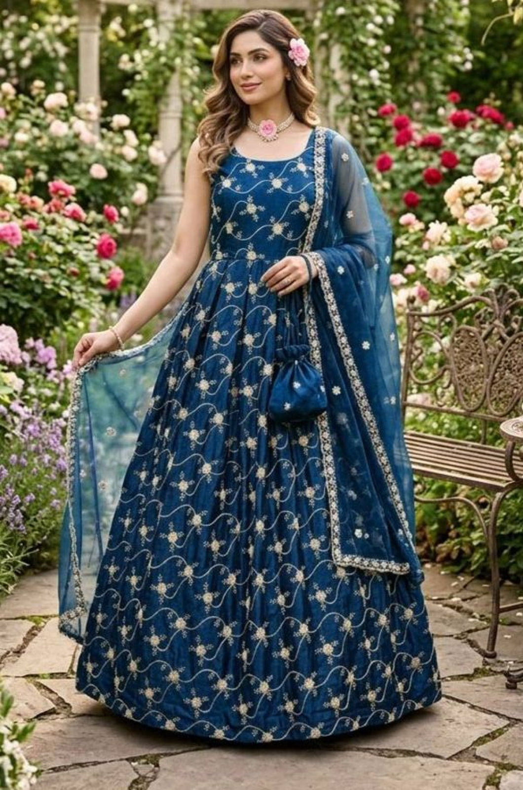 Blue Silk Salwar Kameez - SFFK37902R