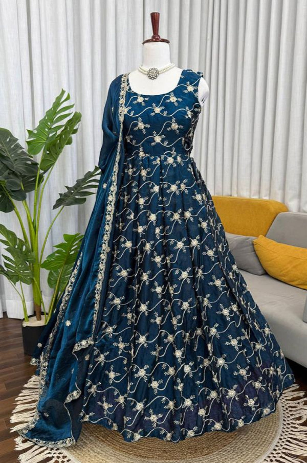 Blue Silk Salwar Kameez - SFFK37902R