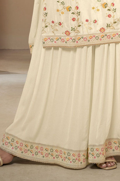 Cream Sharara Kameez Palazzo Suit Readymade In Silk SFVNF1704R