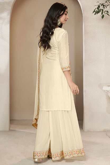 Cream Sharara Kameez Palazzo Suit Readymade In Silk SFVNF1704R