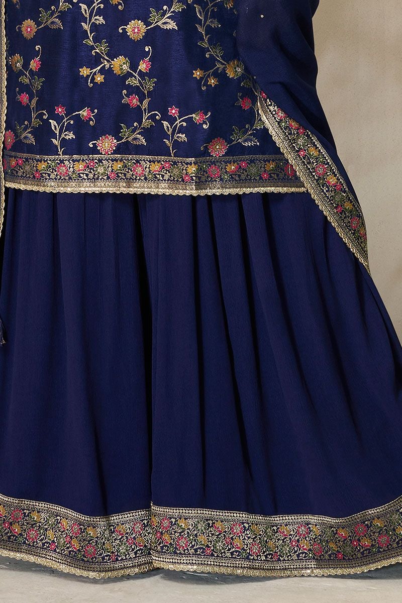 Blue Sharara Kameez Palazzo Suit Readymade In Silk SFVNF1707R