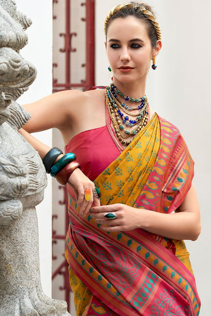 Yellow Soft Silk Print Casual Saree SFSJDN30607