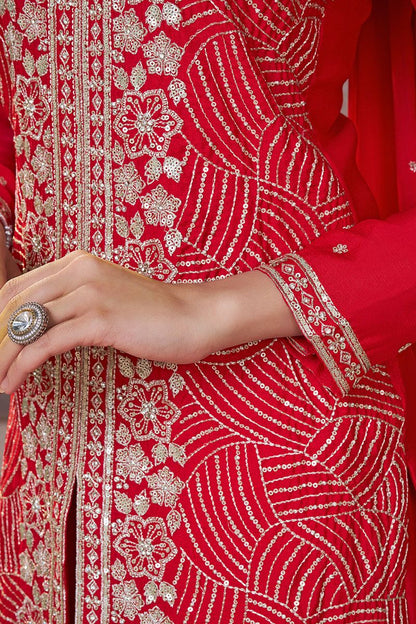 Red Wedding Chinnon Salwar Kameez SFVNF2101R