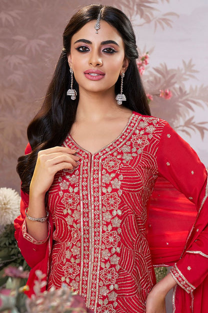 Red Wedding Chinnon Salwar Kameez SFVNF2101R