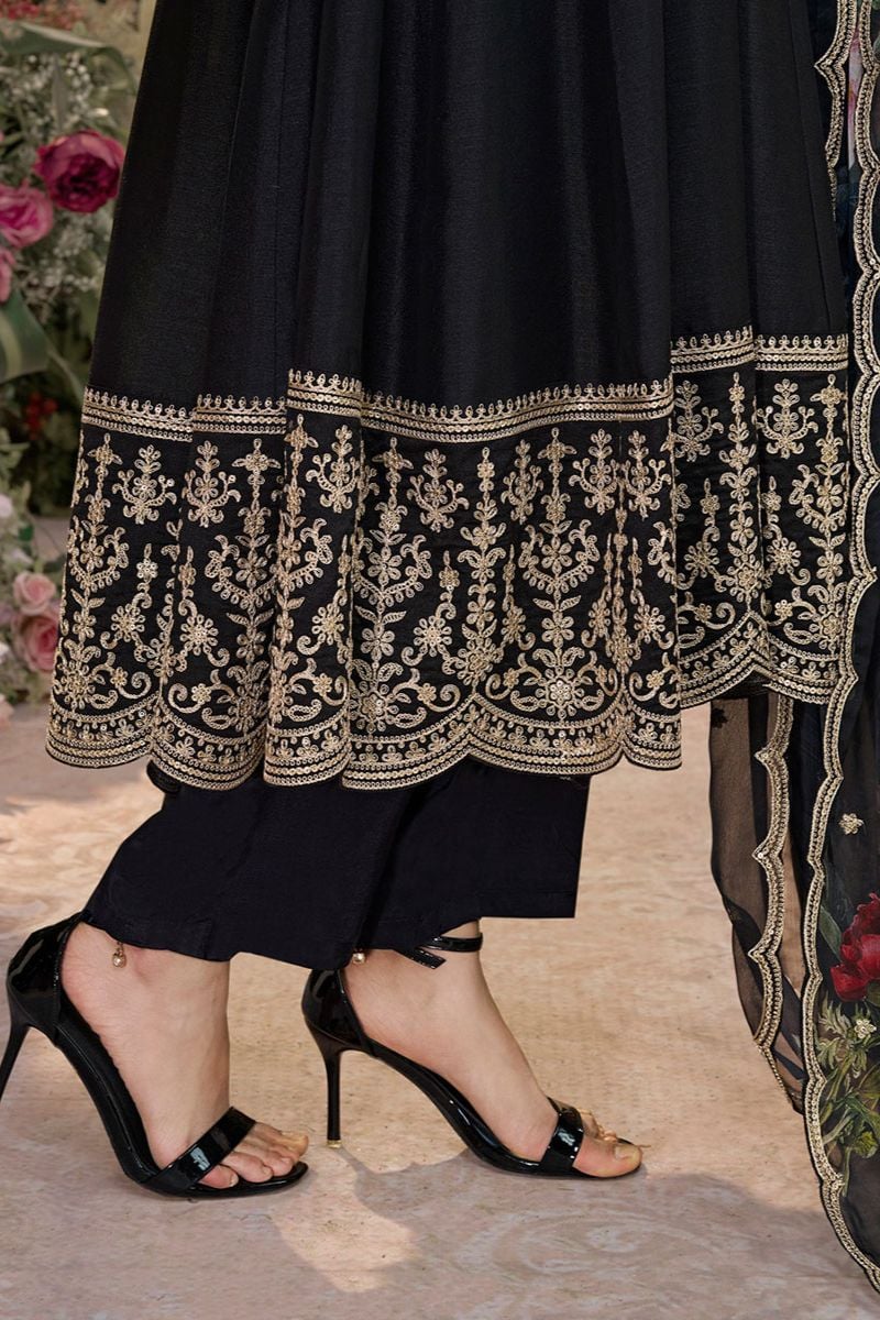 Black Silk Salwar Kameez - SFVNF2105R