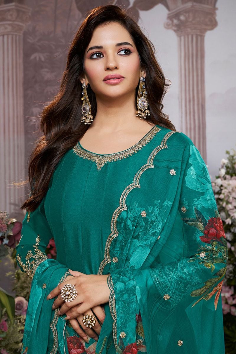 Green Silk Salwar Kameez - SFVNF2107R