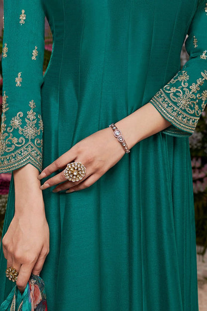 Green Silk Salwar Kameez - SFVNF2107R