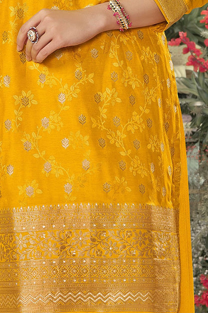 Yellow Dola Silk Salwar Kameez - SFVNF2111R