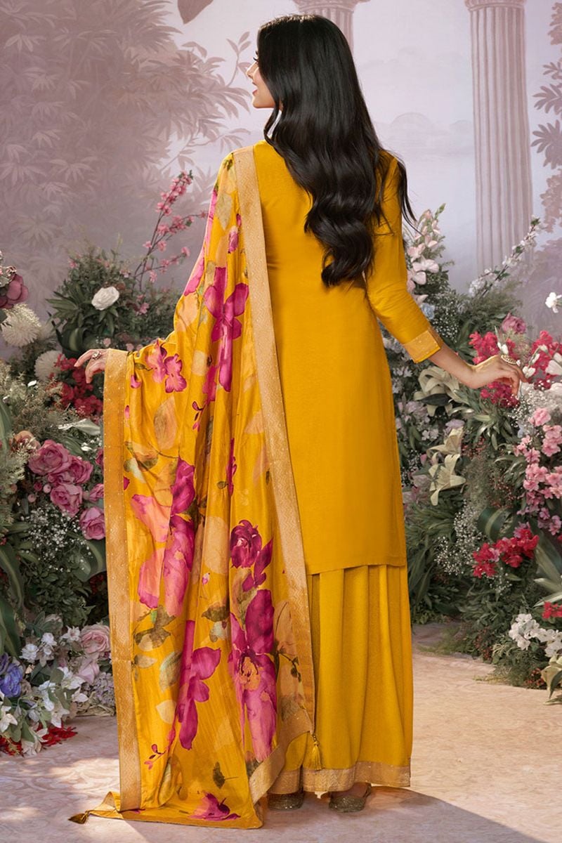 Yellow Dola Silk Salwar Kameez - SFVNF2111R