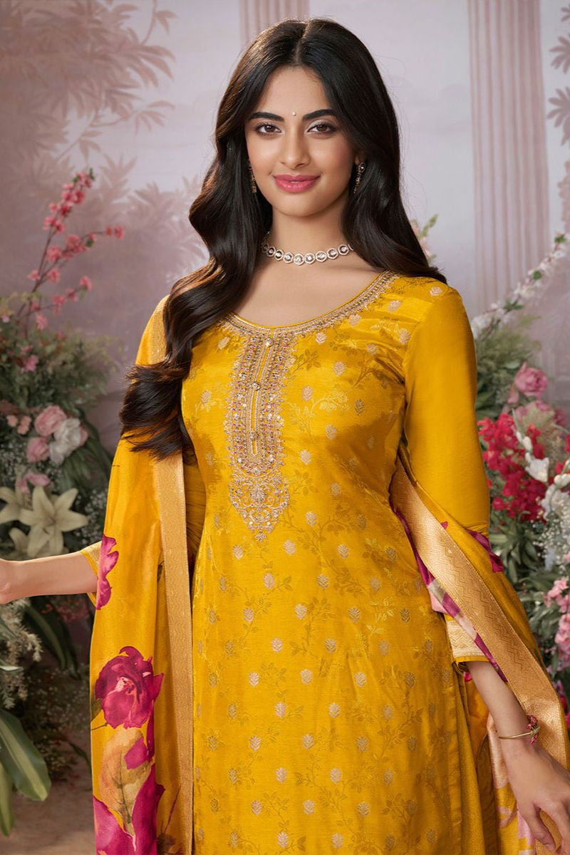 Yellow Dola Silk Salwar Kameez - SFVNF2111R