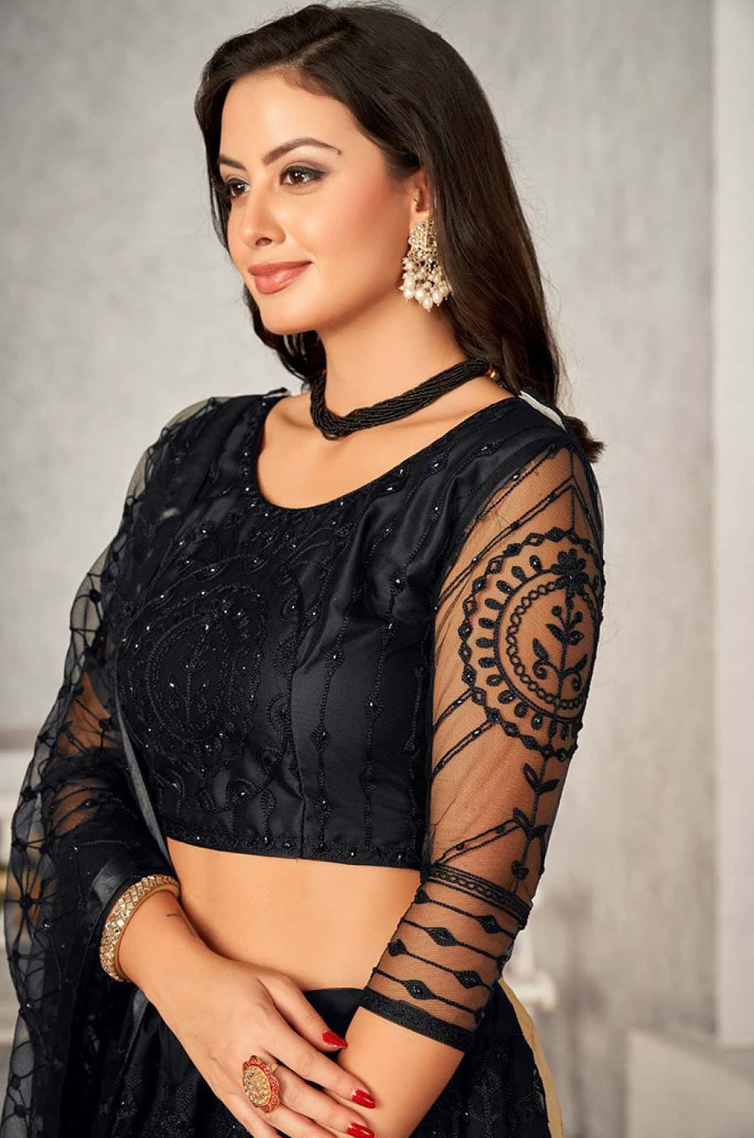 Black Net Lehenga Choli - SFROY474901