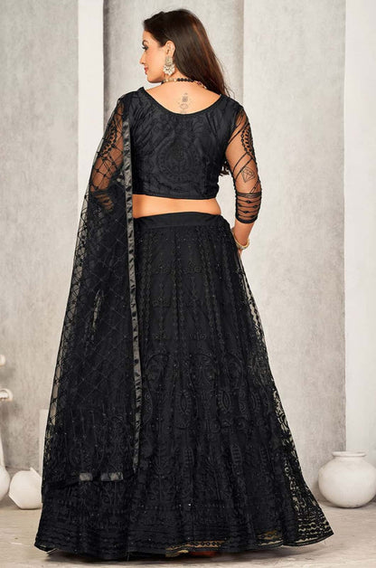 Black Net Lehenga Choli - SFROY474901