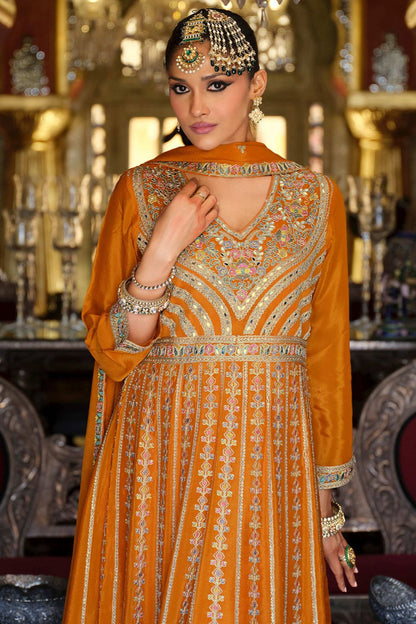 Orange Wedding Sangeet Party Chinnon Salwar Kameez SFFK32301R