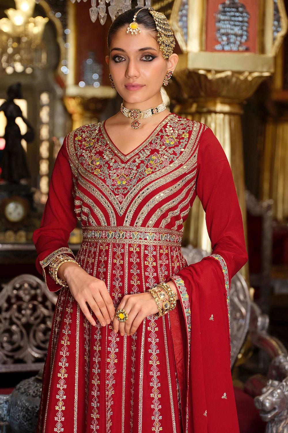 Red Wedding Sangeet Party Chinnon Salwar Kameez SFFK32304R