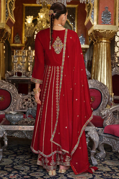 Red Wedding Sangeet Party Chinnon Salwar Kameez SFFK32304R