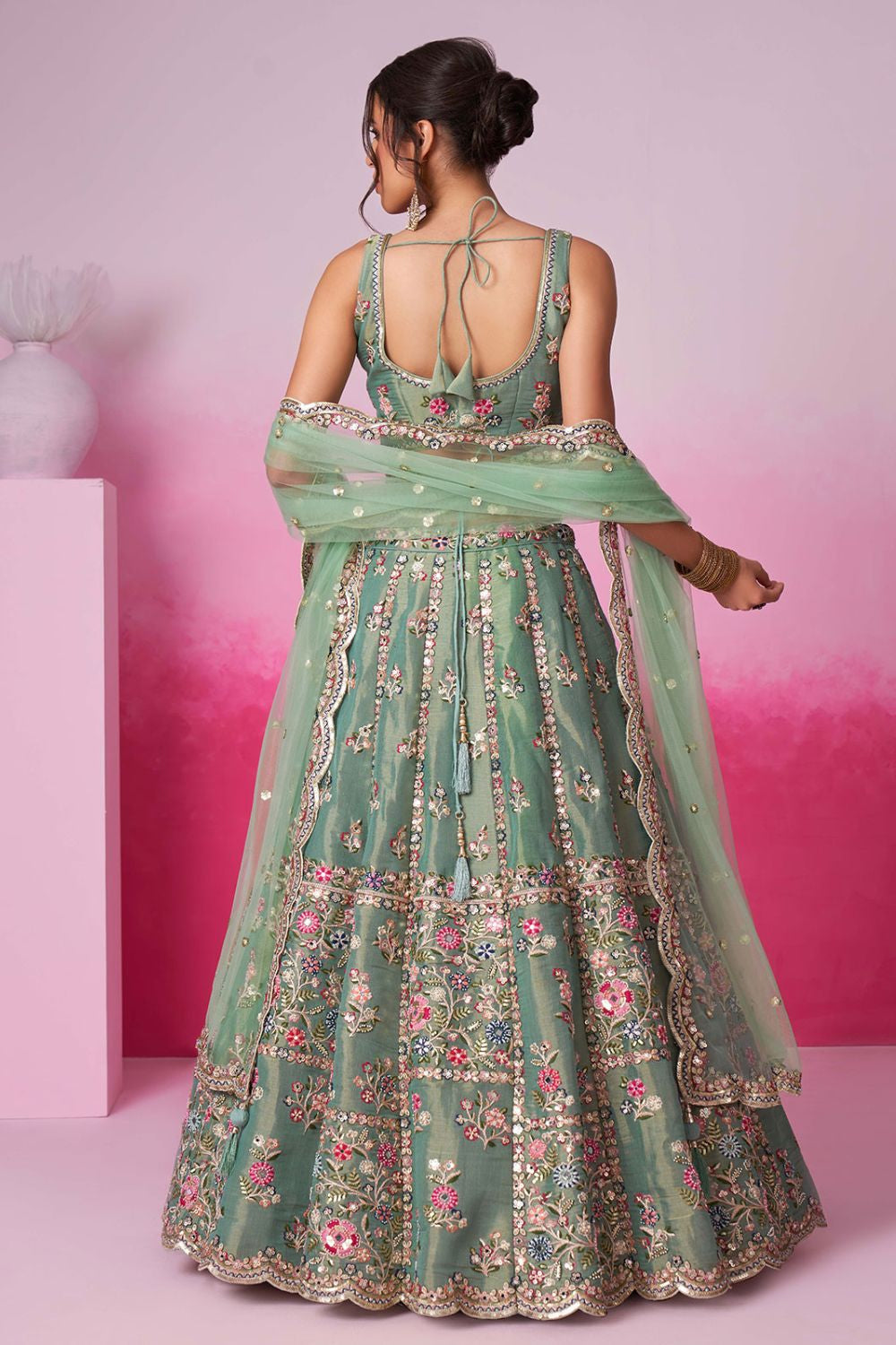Green Wedding Party Rayon Lehenga Choli SFROY522448