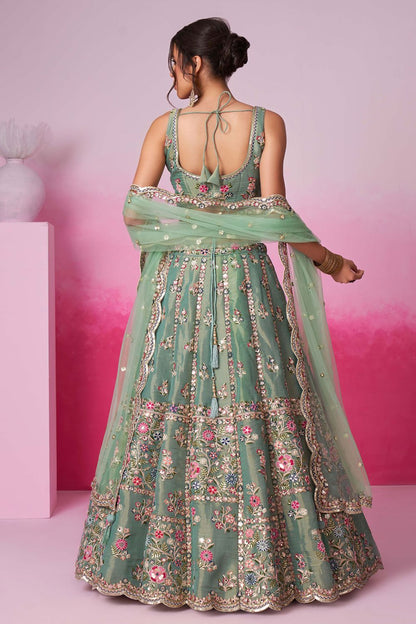 Green Wedding Party Rayon Lehenga Choli SFROY522448