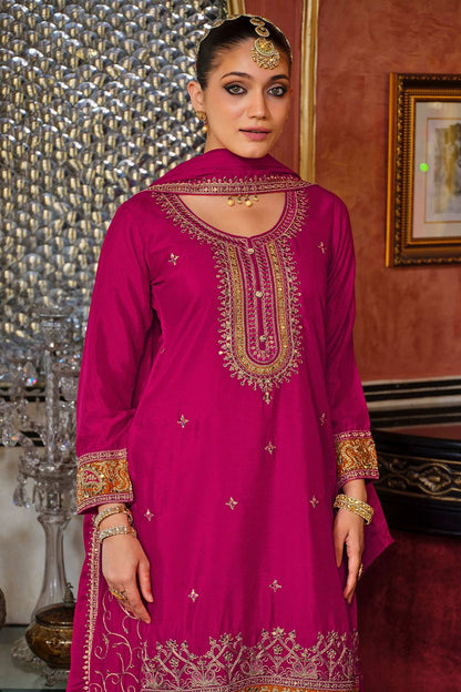 Pink   Wedding Sangeet Party Chinnon Palazzo Suit SFFK32402R