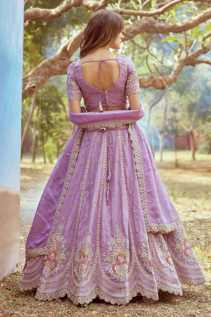 Purple Wedding Reception Tissue Silk Lehenga Choli SFROY522476