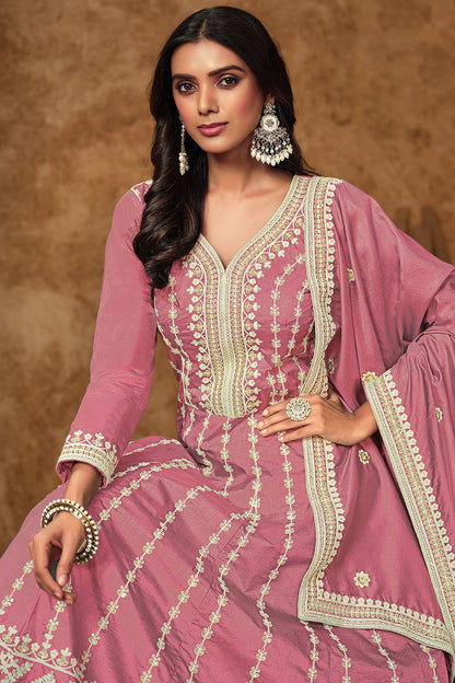 Pink Dola Silk Anarkali Suit Sequins Embroidery Work SFDFS33401R