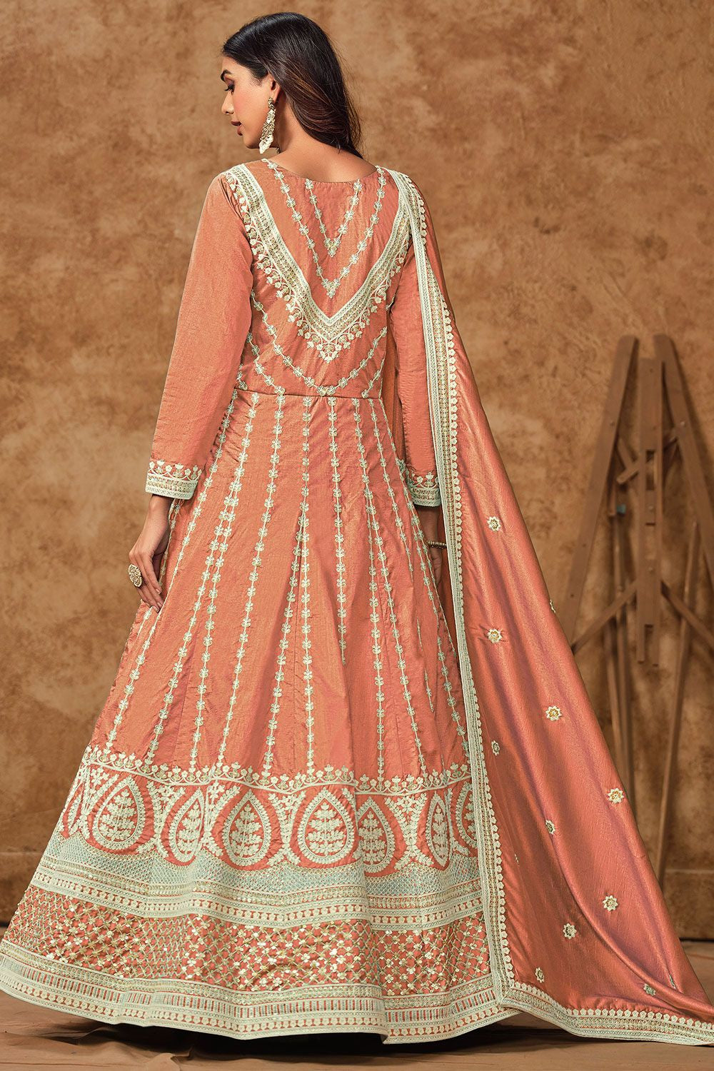 Orange Dola Silk Anarkali Suit Sequins Embroidery Work  SFDFS33404R
