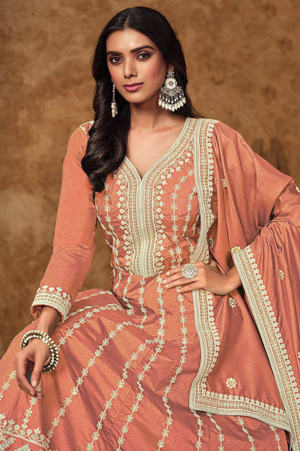 Orange Dola Silk Anarkali Suit Sequins Embroidery Work  SFDFS33404R