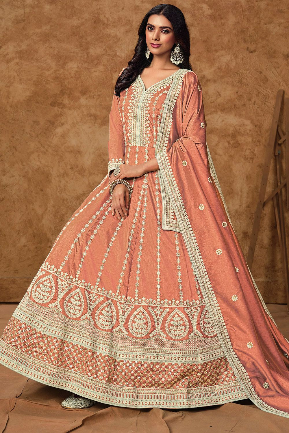 Orange Dola Silk Anarkali Suit Sequins Embroidery Work  SFDFS33404R