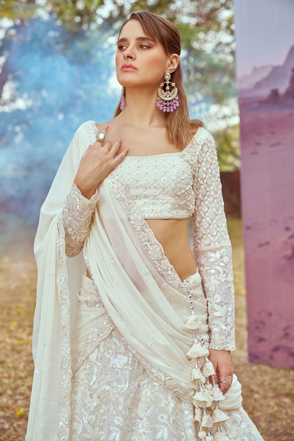 Cream Georgette Designer Lehengas Choli  SFROY509003